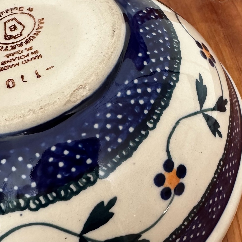 Hand-Painted Ceramic Serving Bowl in White and Navy - Picture 2 of 9
